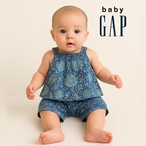 NWT | Baby Gap | Blue Floral Top & Shorts Set | 0–3M | MSRP $34